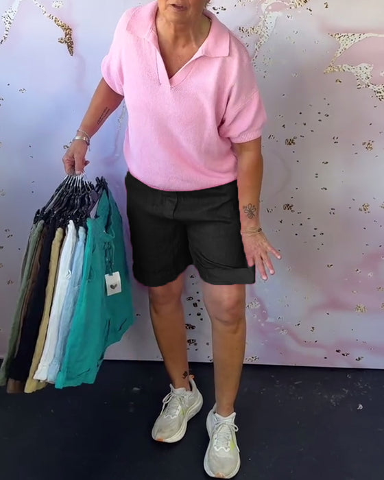 Shorts Ensfarvet Bomuld Og Hør Afslappet