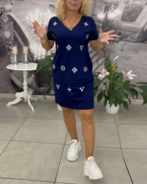 Kjole Mode V-Hals Korte Ærmer