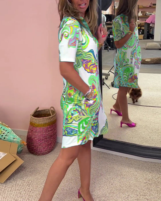 Shift kjole med print