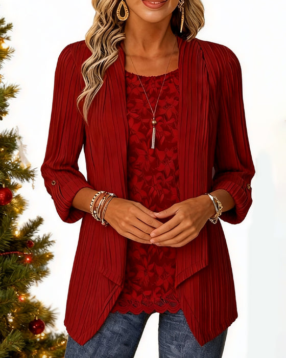 Ribbet Topp Med Faux To-Dels Look Og Lappearbejde