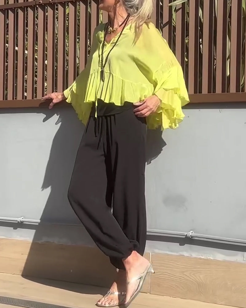 Bluse Ruffle Flagermusærme Flagermusærme