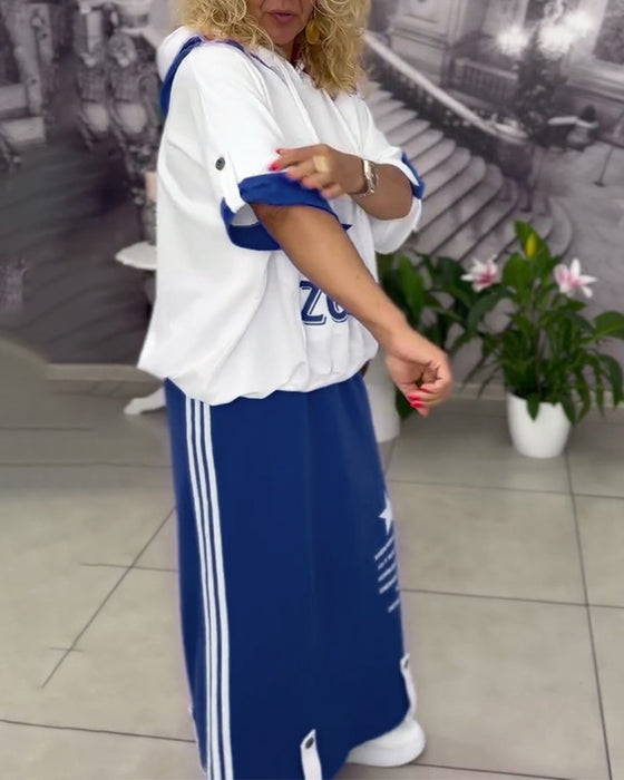 Sæt Med Hætte Snøre Printet Nederdel