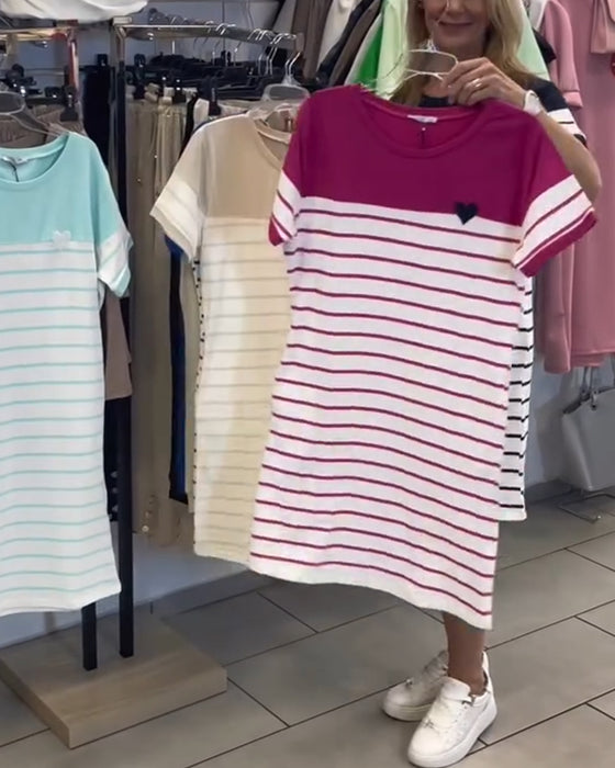 Kjole Rundhals Casual Stribet