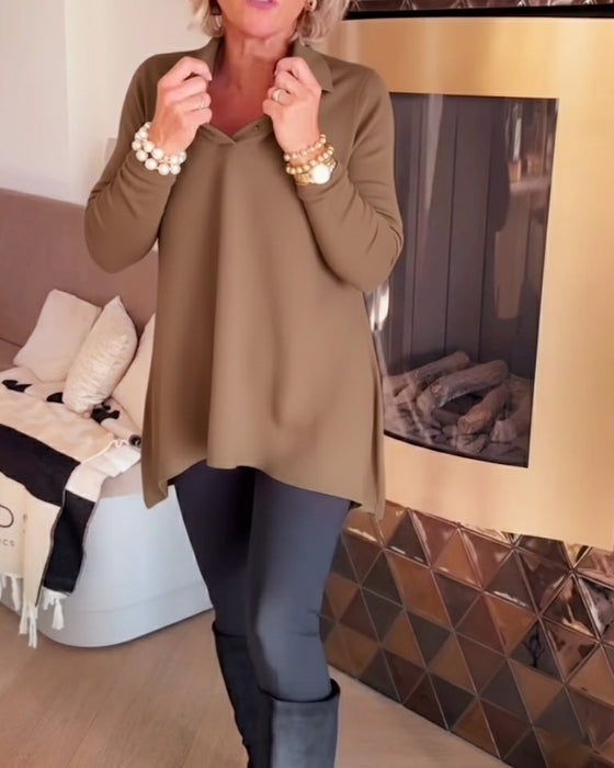 Uregelmæssig Krave Langærmet Top