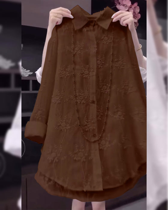 Skjorte Ensfarvet Broderet Drop Skulder