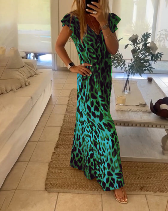 Leopardprint kjole med korte ærmer