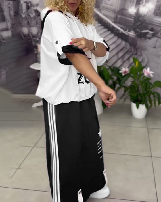 Sæt Med Hætte Snøre Printet Nederdel