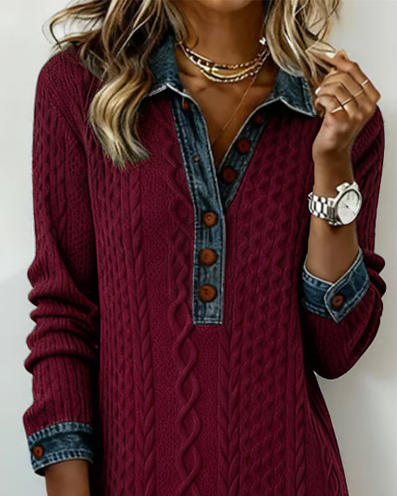 Kravekjole I Denim Med Hulstrik Og Lappearbejde