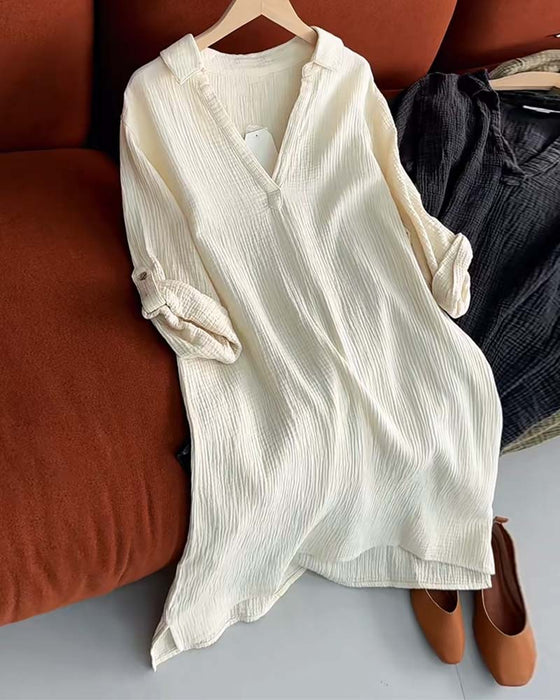 Kjole Langærmet Ensfarvet Enkel Krave