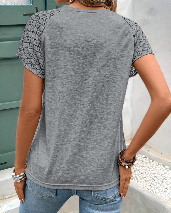 T-Shirt Ensfarvet Hul Rund Hals Slank