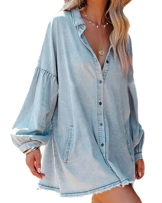 Bluse Bobble Ærme Knap Casual