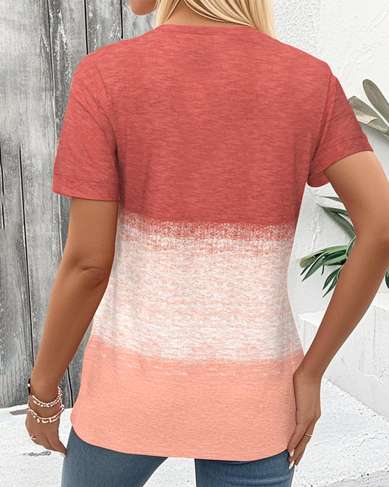 Bluse Rund hals Kontrast Kortærme