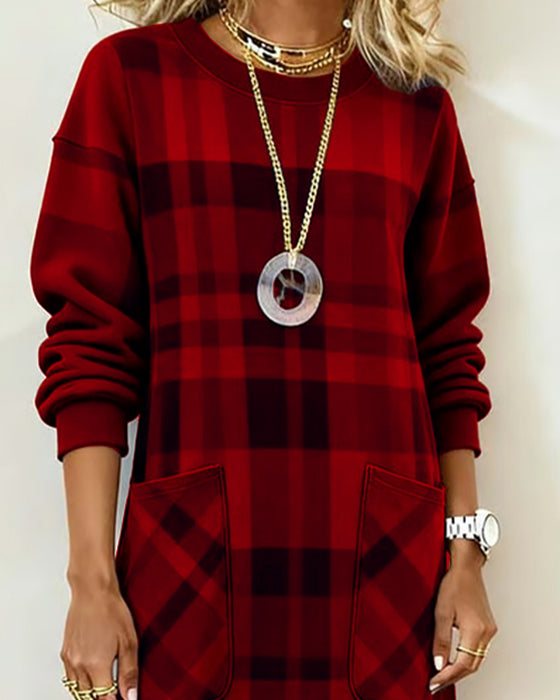 Kjole Tartan Tryk Lomme Shift