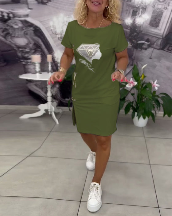 Kjole Printet Tætsiddende Slids