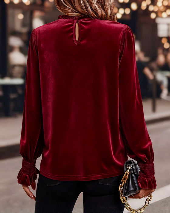 Top Rynket Fløjl Langærmet