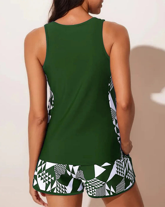 Badedragt Tanktop Geometrisk Tryk Todelt
