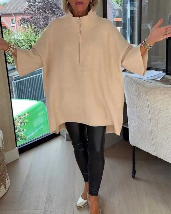 Pullover Ståkrave Halv Lynlås Løs