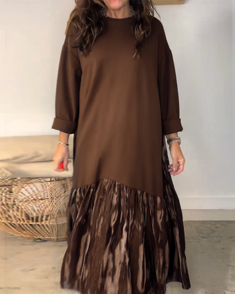 Kjole Rund Halsudskæring Uregelmæssig Patchworktryk