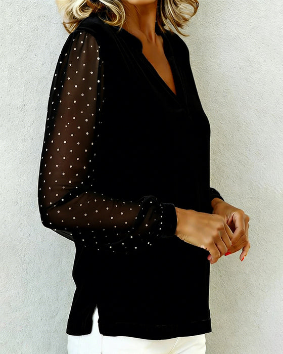 Langærmet Top I Fløjl Med V-Hals