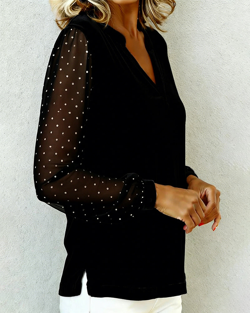 Langærmet Top I Fløjl Med V-Hals