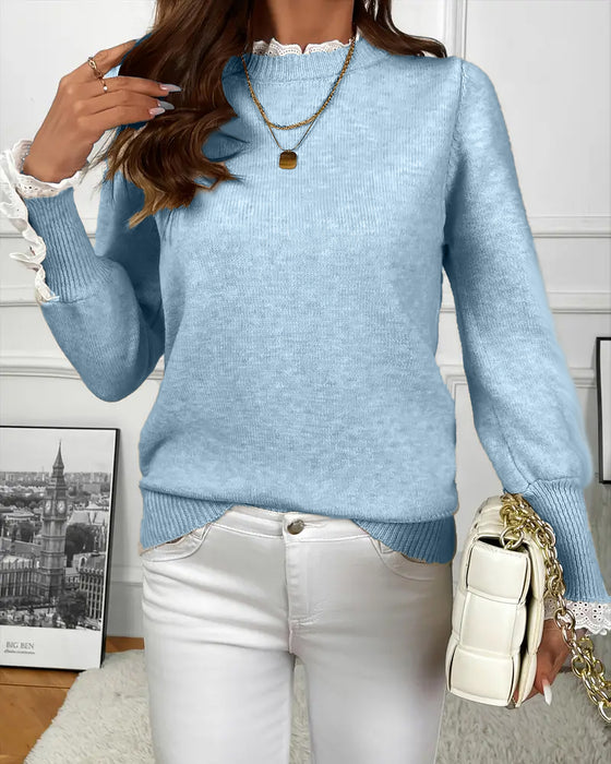 Elegant Sweater Med Blondekant