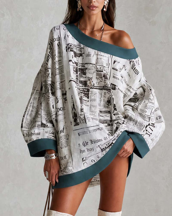 Kjole Off-shoulder Flagermusærme Tryk