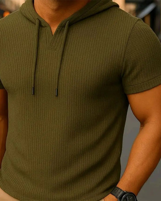 T-Shirt V-Hals Slids Lodret Stribe Kort Ærme Hoodie
