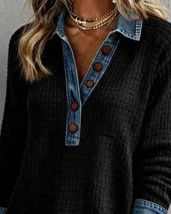 Bluse Skjortekrave Denim Panel