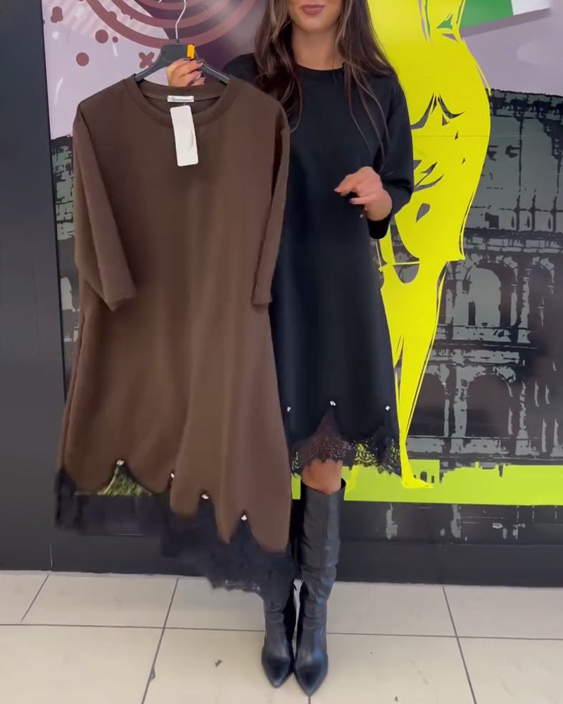 Kjole Elegant Knipling Splejset Rund Hals