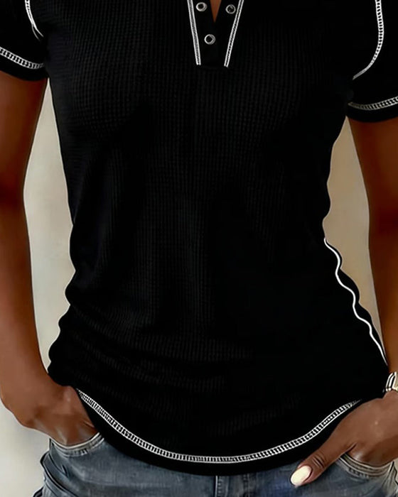 T-Shirt Vævning Waffle Henley