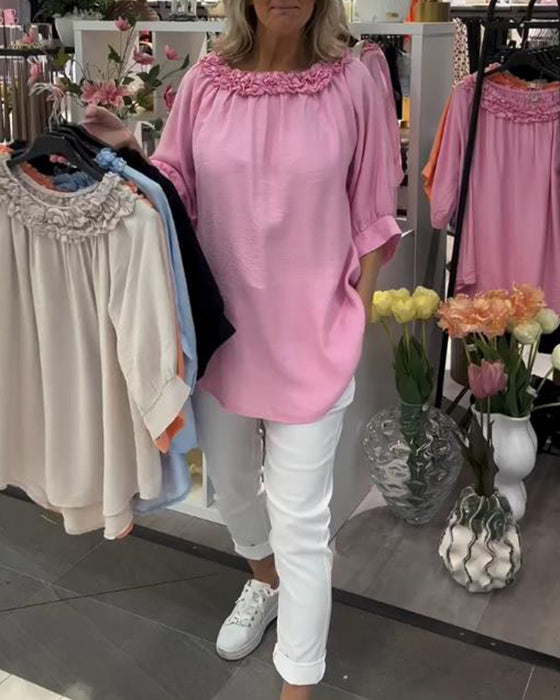 Bluse Kortærmet Blomstret Løs
