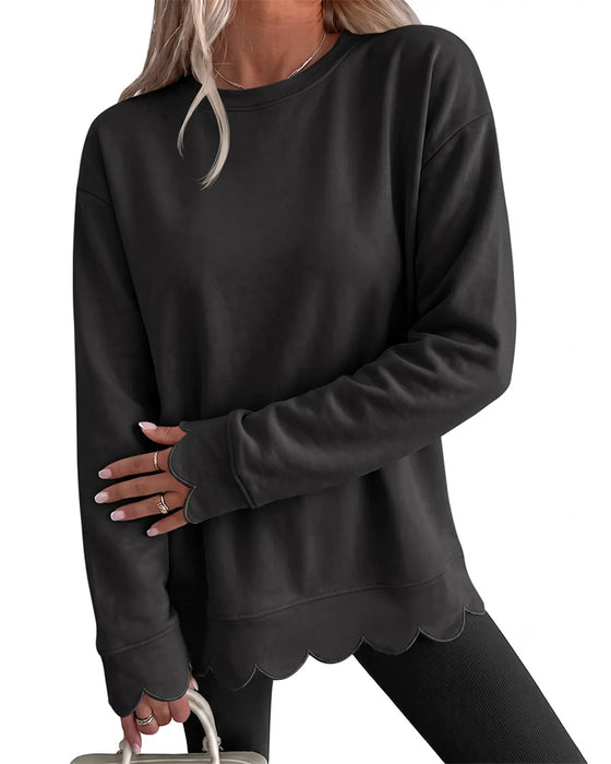 Sweatshirt Scallop Trim Afslappet
