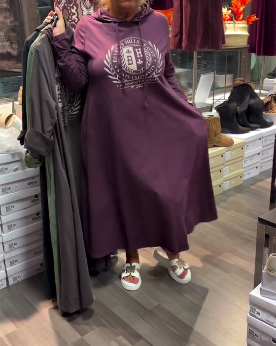 Kjole Med Hætte Trykt Sweatshirt