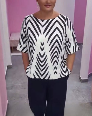 Top Rund Hals Halv Ærme Geometrisk