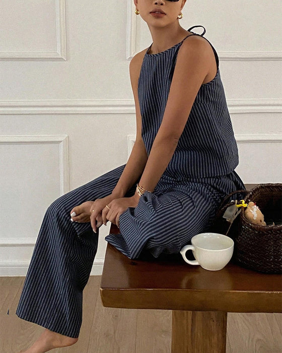 Sæt Stribet Camisole Brede Ben Bukser