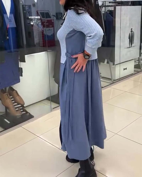 Kjole Casual Farveblok Rund Halsudskæring