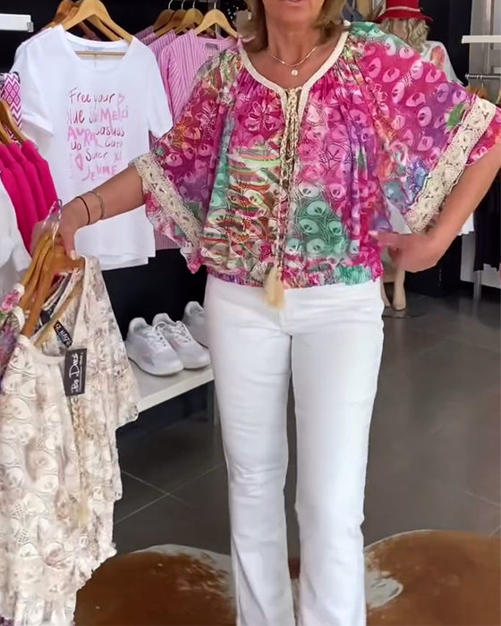 Bluse Med Løs Pasform Og Bohemeprint
