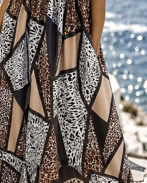 Kjole Geometrisk Patchwork Leopard Fuld Nederdel Maxi