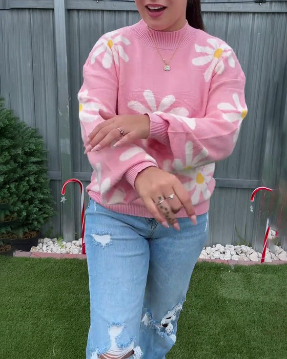 Pullover med jacquard-print og rund hals