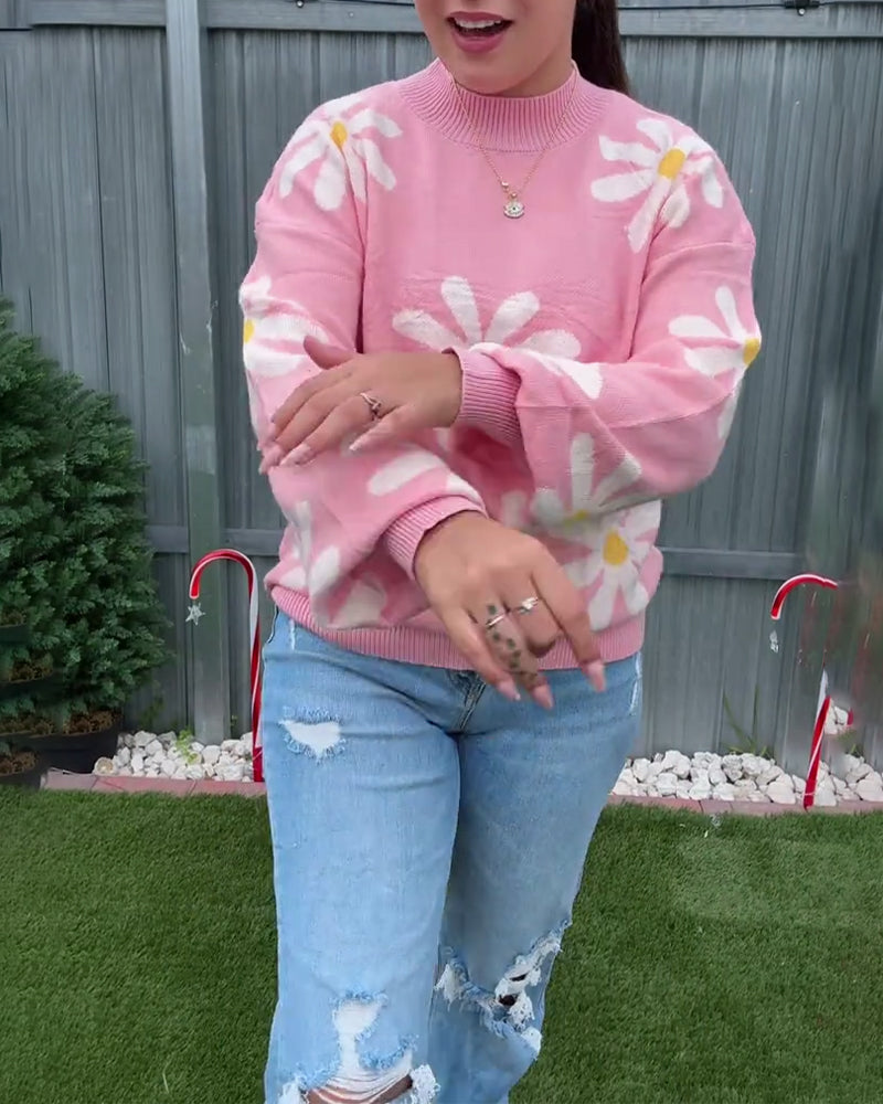 Pullover med jacquard-print og rund hals