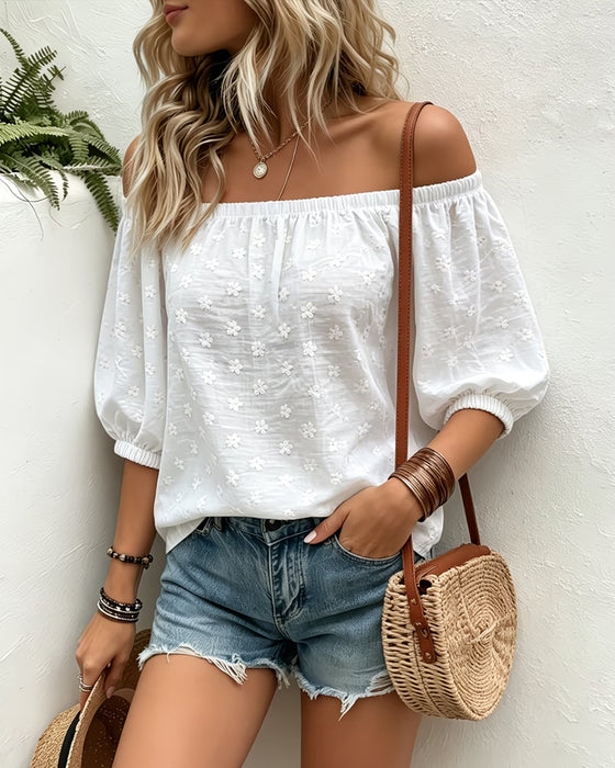 Bluse Jacquard Off-Skulder Pufærme