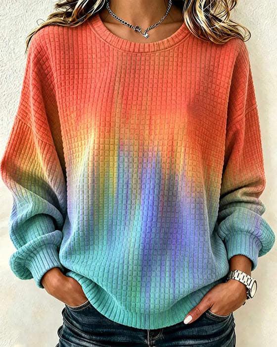 Sweatshirt Gradient Tie-Dye Afslappet Rund Hals