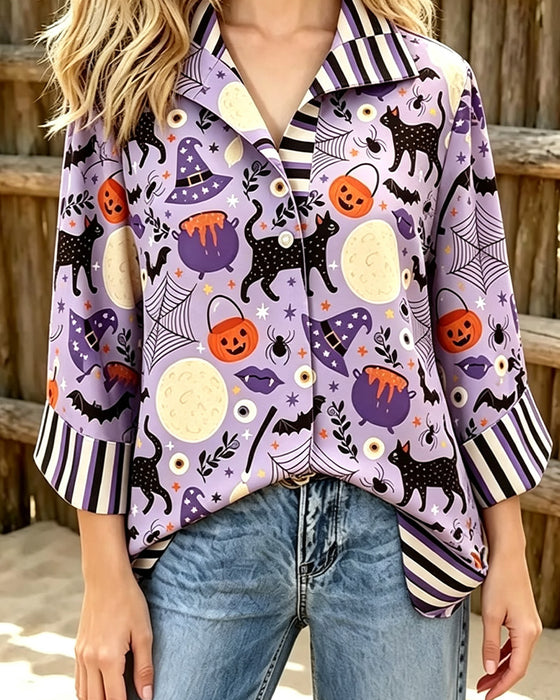Bluse Revers Knap Stribe Halloween
