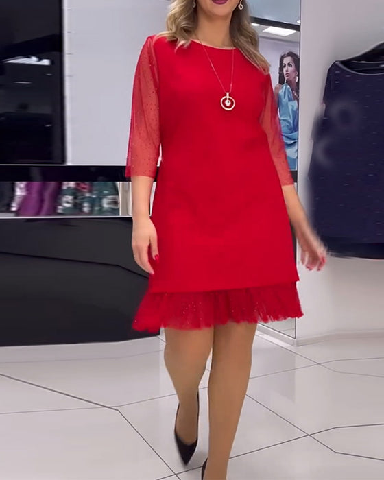 Kjole ensfarvede mesh-syninger pailletter