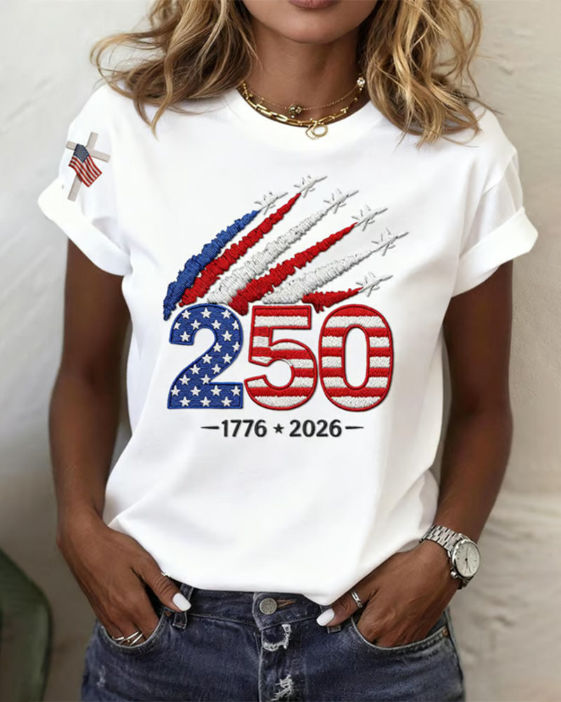 T-Shirt Flag Fly Print Kort Ærme