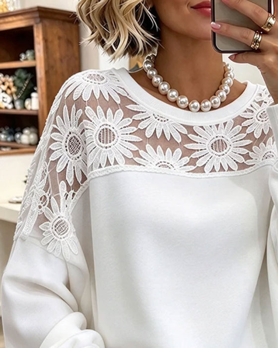Sweatshirt Rund Hals Solsikke Blonder Patchwork
