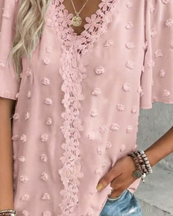 Bluse Sammenføjet Jacquard Flæseærme