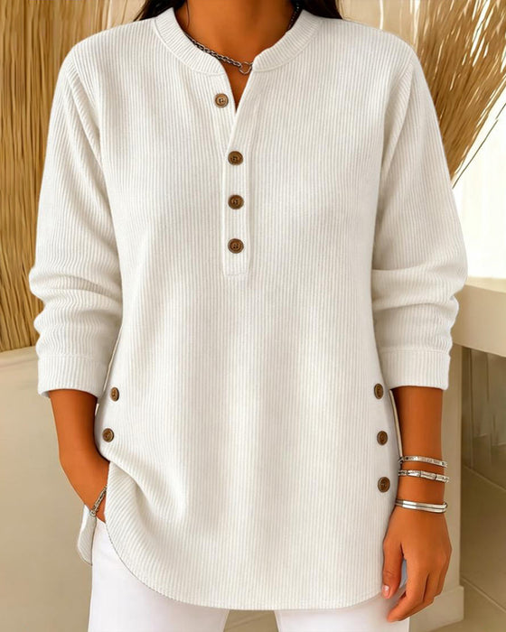 Pullover Henley Knap Ensfarvet