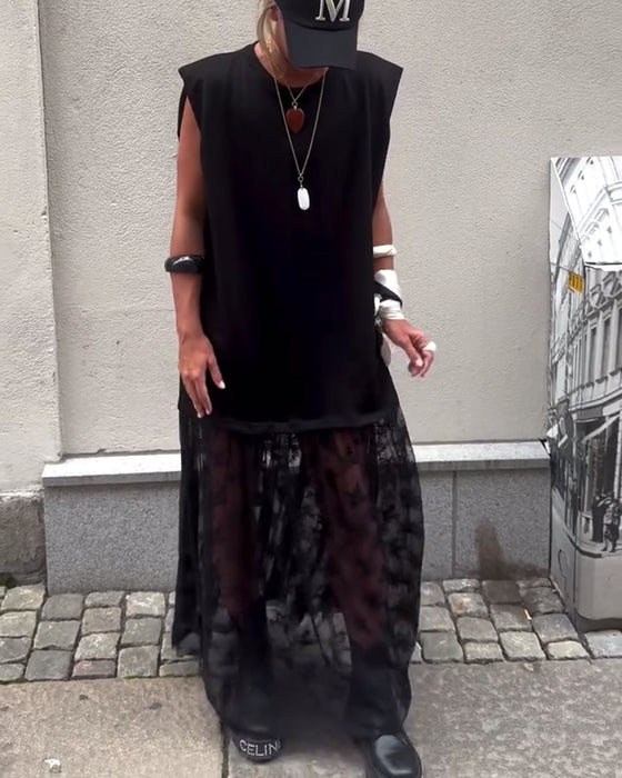 Ærmeløs Mesh Patchwork Kjole