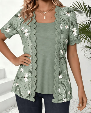 T-Shirt Falsk Lag Bølge Ruffle Tryk